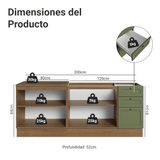 Kit 2 Bajo Mesadas con 3 Cajones 4 Puertas (Sin Mesada) Vik Marrón/Verde 01