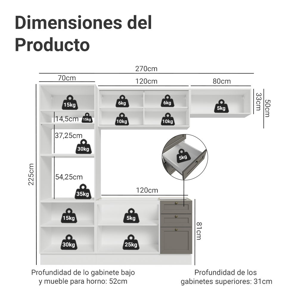 Combo de Cocina 270 cm Vik Blanco/Gris 04