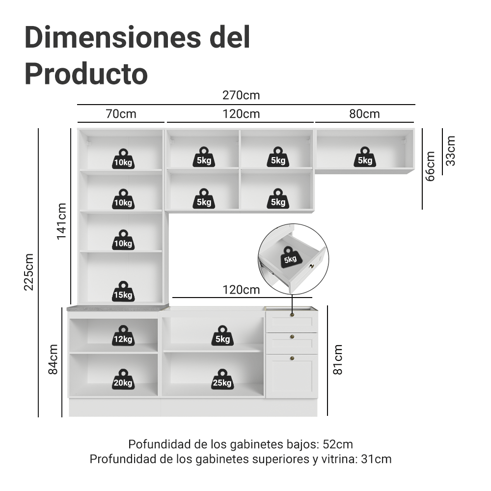 Combo completo de Cocina 270 cm Blanco Vik Madesa 05