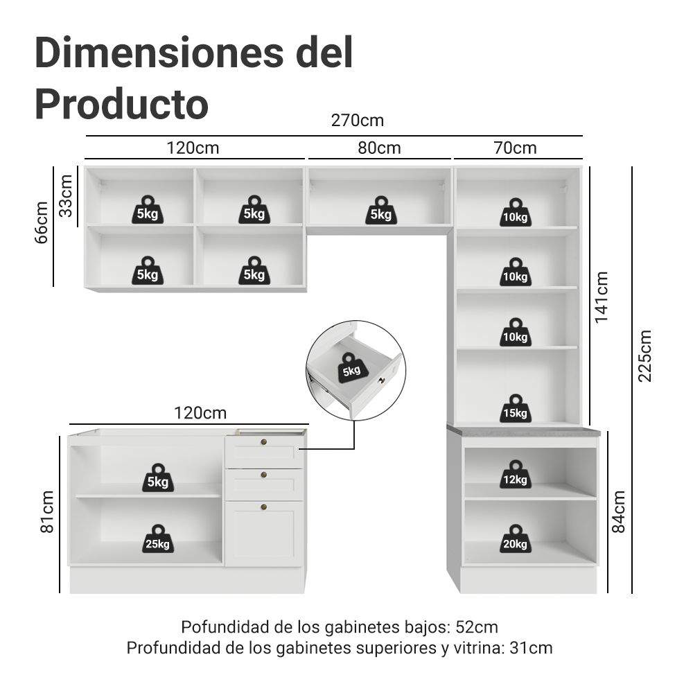 Combo completo de Cocina 270 cm Blanco Vik Madesa 06