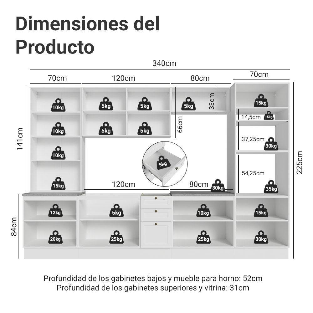 Combo completo de Cocina 340 cm Blanco Vik Madesa 01