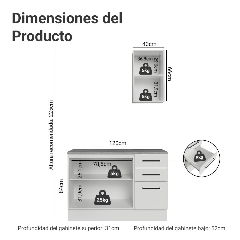 Vanitory 120cm 3 Puertas 3 Cajones Blanco Agata 01