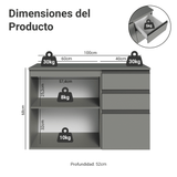 Vanitory Flotante Bajo 100cm 1 Puerta 3 cajones Gris Nice 03