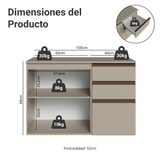 Vanitory Flotante Bajo 100cm 1 Puerta 3 cajones Crema Nice 03