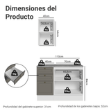 Vanitory 110cm 3 cajones 3 puertas Blanco/Gris Vik 01