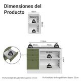 Vanitory 110cm 3 cajones 3 puertas Blanco/Verde Vik 01