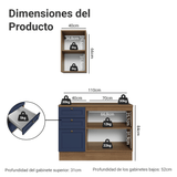 Vanitory 110cm 3 cajones 3 puertas Marrón/Azul Vik 01