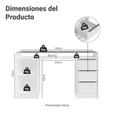 Escritorio Tocador 136cm 1 Puerta 3 Cajones Mesada Vidro Blanco Madesa