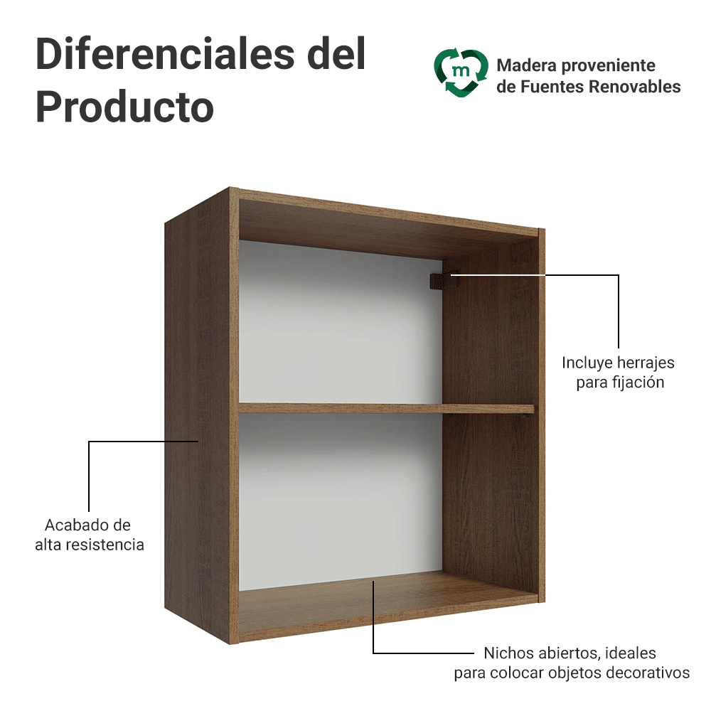 Alacena para Dormitorio 60 cm 2 Nichos Abiertos Marrón Neo Madesa