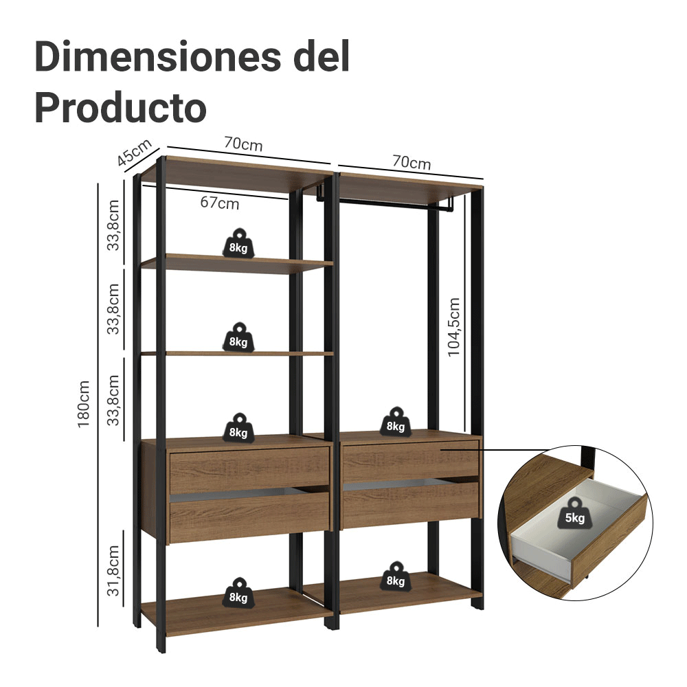 Ropero Placard Guardarropas Madesa Valencia 140cm MN