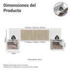 Respaldo de Cama Extensible Tapizado con 2 Mesas de Luz Espejadas Blanco/Imperial Madesa
