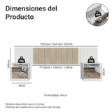 Respaldo de Cama Extensible Tapizado con 2 Mesas de Luz Espejadas Blanco/Imperial Madesa