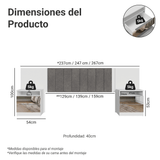Respaldo de Cama Extensible Tapizado con 2 Mesas de Luz Espejadas Blanco/Silver Madesa
