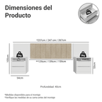 Respaldo de Cama Extensible Tapizado con 2 Mesas de Luz Blanco/Imperial Madesa