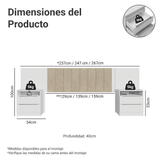 Respaldo de Cama Extensible Tapizado con 2 Mesas de Luz Blanco/Imperial Madesa