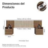 Respaldo de Cama Extensible Tapizado con 2 Mesas de Luz Marrón/Imperial Madesa