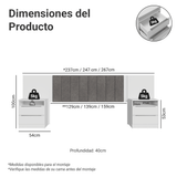 Respaldo de Cama Extensible Tapizado con 2 Mesas de Luz Blanco/Silver Madesa