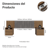 Respaldo de Cama Extensible Tapizado con 2 Mesas de Luz Marrón/Silver Madesa