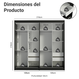 Conjunto 2 Placares 4 Puertas Corredizas con 2 Espejos Negro/Marrón Tokio Madesa