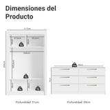 Kit Dormitorio Individual 2 Puertas Corredizas con 2 Espejos y Chifonier 6 Cajones Blanco Madesa