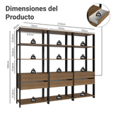 Placard Modulado con 6 cajones y 12 estantes, 210 cm, Marrón/Negro Valencia