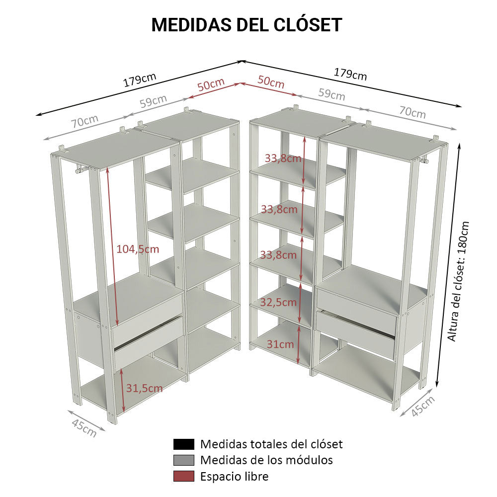 Ropero Placard Guardarropas Madesa Valencia 358cm MN 04