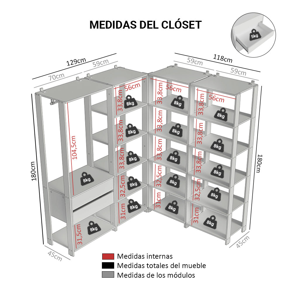 Placard Modulado 2 Cajones 247 cm Marrón/Negro Valencia