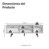 Rack para TV hasta 80 pulgadas 160 cm Con Patas Torino Blanco/Marrón