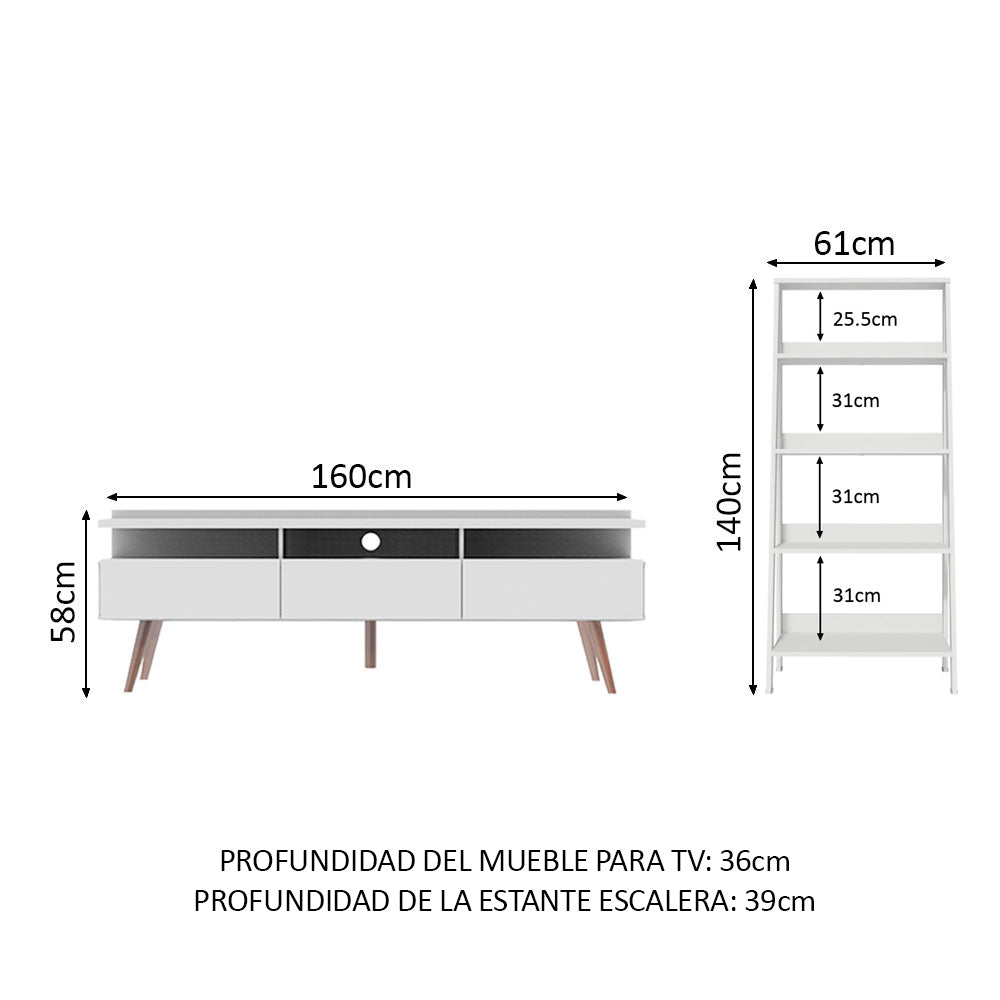 Rack para TV Londres hasta 65 pulgadas y estantería Blanco