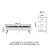 Rack para TV Londres hasta 65 pulgadas y estantería Blanco