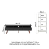 Rack para TV Londres hasta 65 pulgadas y librería Escalera en color Negro/Blanco