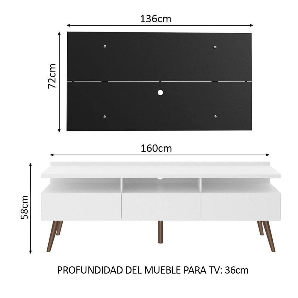 Rack Madesa Londres con Panel para TV hasta 55 Pulgadas Blanco/Negro