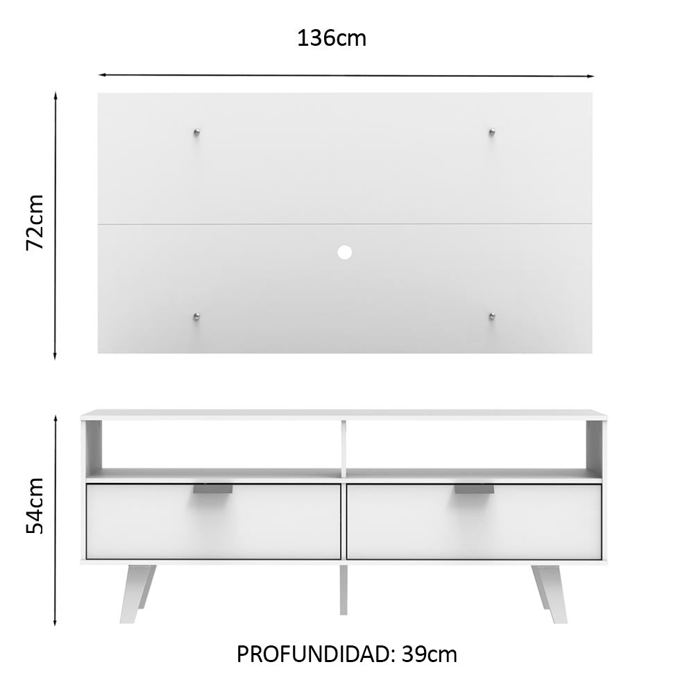 Rack Madesa Oslo con Panel para TV hasta 55 Pulgadas 2 Puetas Blanco