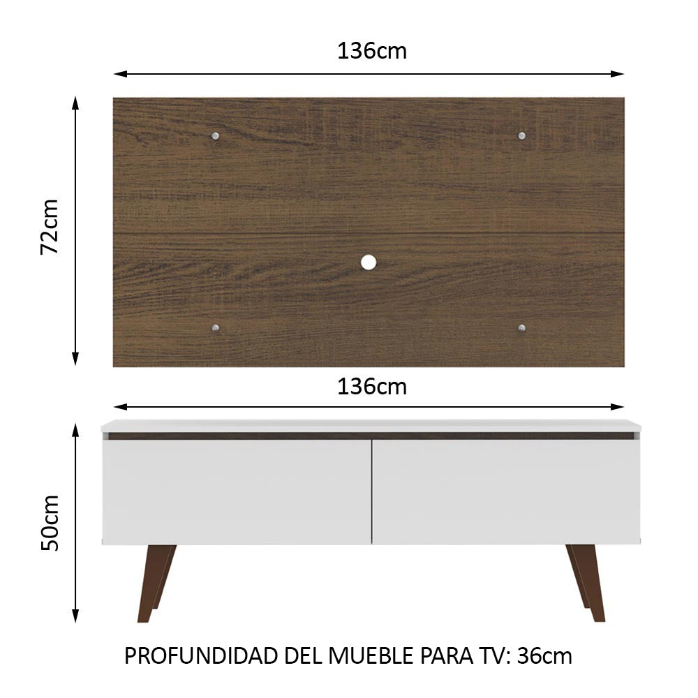 Rack con Panel de TV Le Mans hasta 55 pulgadas, 2 puertas, Blanco/Marrón