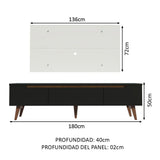 Rack para TV Madesa Reims con Panel de TV hasta 55 Pulgadas 2 Puertas e 1 Cajon Negro/Blanco