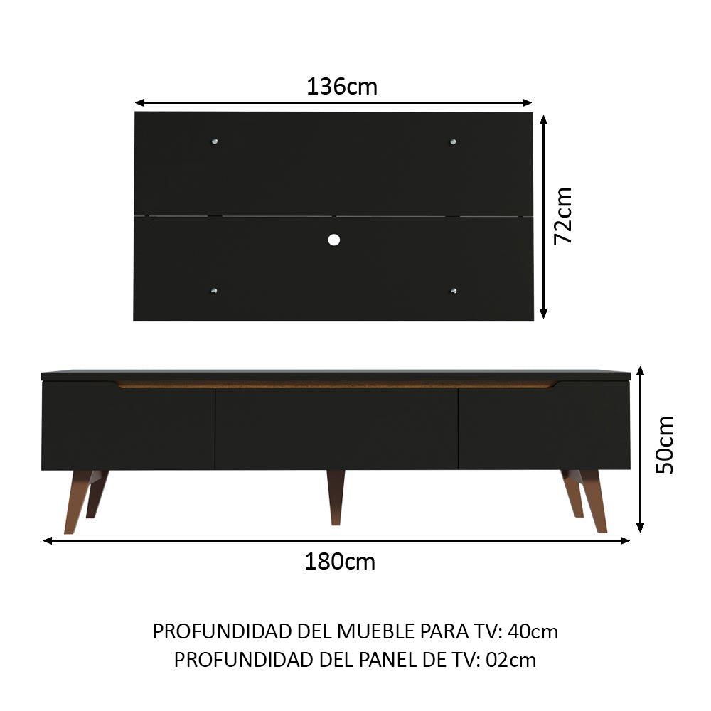 Rack Madesa Reims con Panel para TV hasta 55 Pulgadas 2 Puertas y 1 Cajón Negro