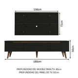Rack Madesa Reims con Panel para TV hasta 55 Pulgadas 2 Puertas y 1 Cajón Negro