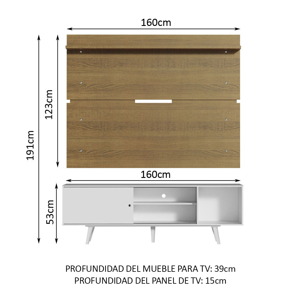 Rack Madesa Dubai con Panel para TV hasta 65 Pulgadas con Patas Blanco/Marrón