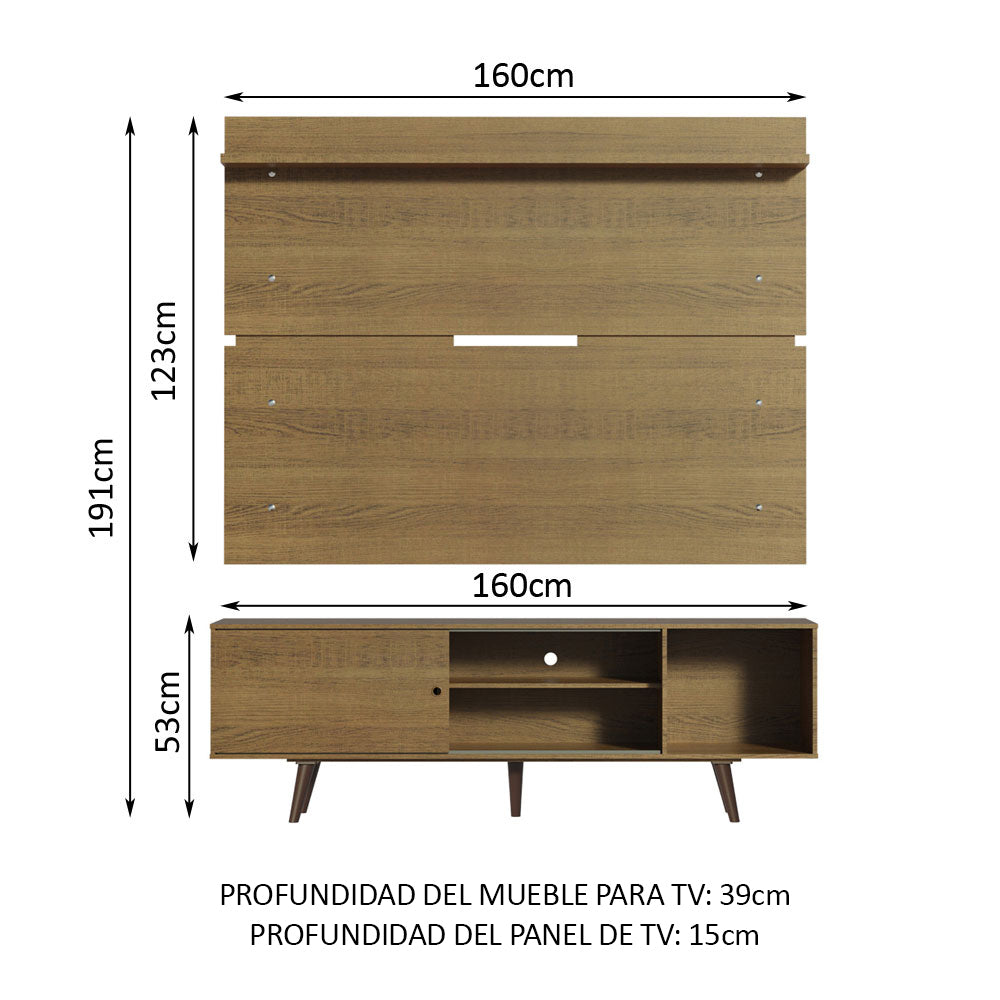 Rack Madesa Dubai con Panel para TV hasta 65 Pulgadas con Patas Marrón