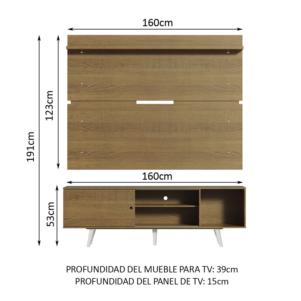 Rack Madesa Dubai con Panel para TV hasta 65 Pulgadas con Patas Marrón/Blanco