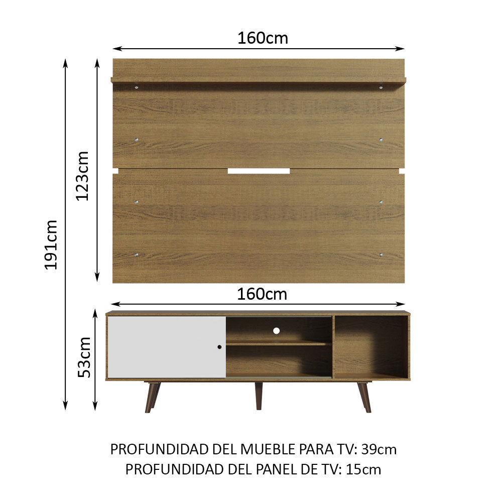 Rack Madesa Dubai con Panel para TV hasta 65 Pulgadas con Patas Marrón/Blanco