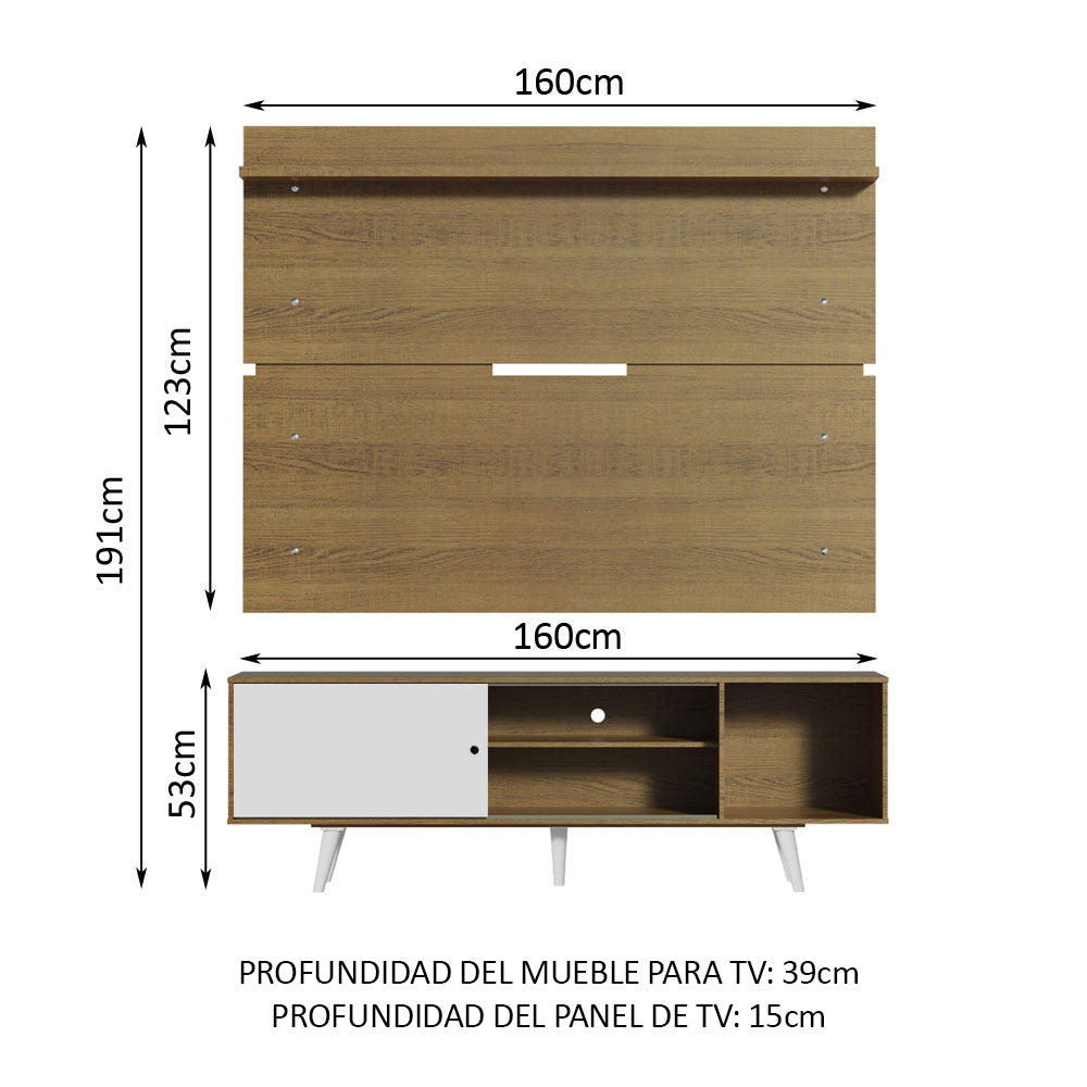Rack Madesa Dubai con Panel para TV hasta 65 Pulgadas con Patas Marrón/Blanco