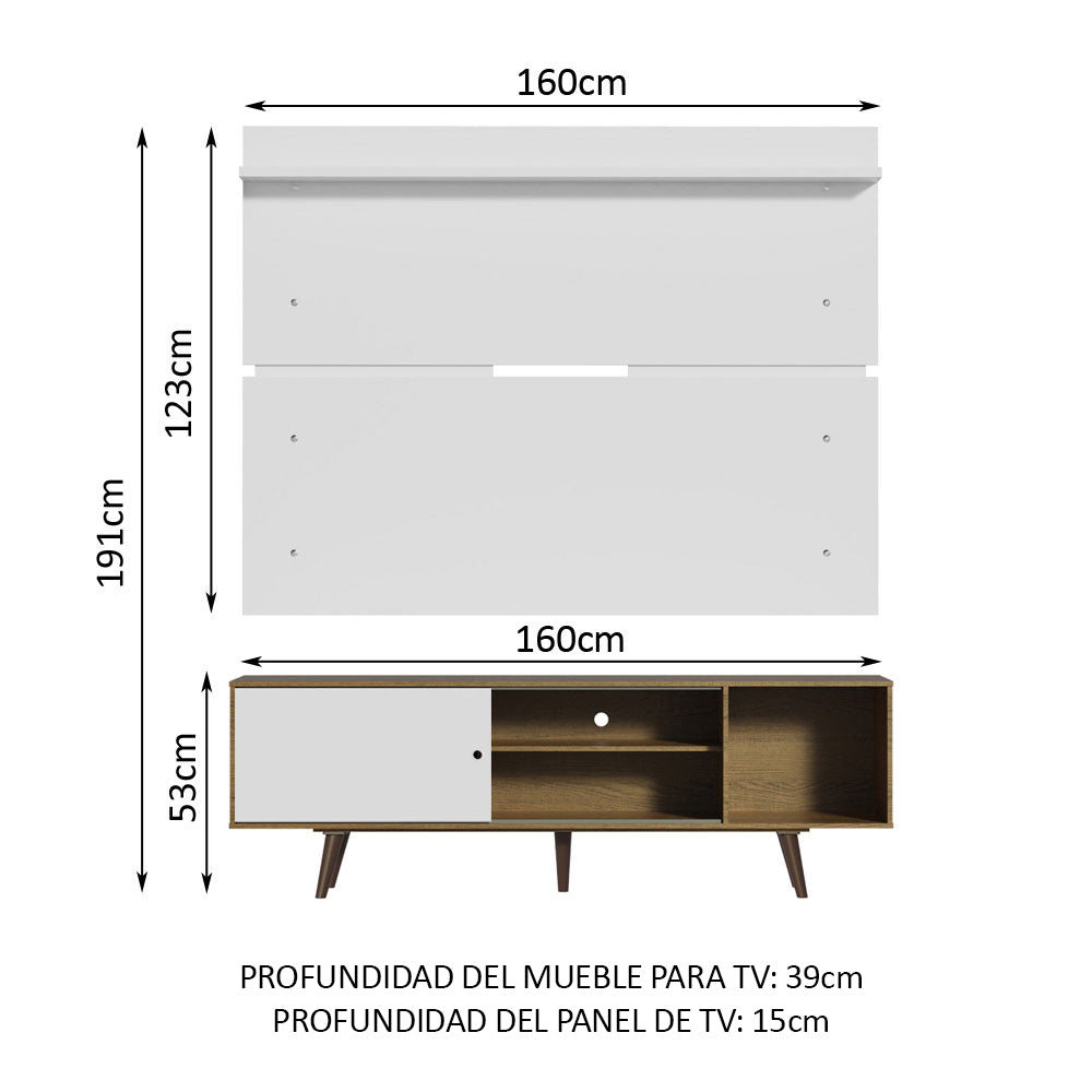 Rack Madesa Dubai con Panel para TV hasta 65 Pulgadas con Patas Marrón/Blanco