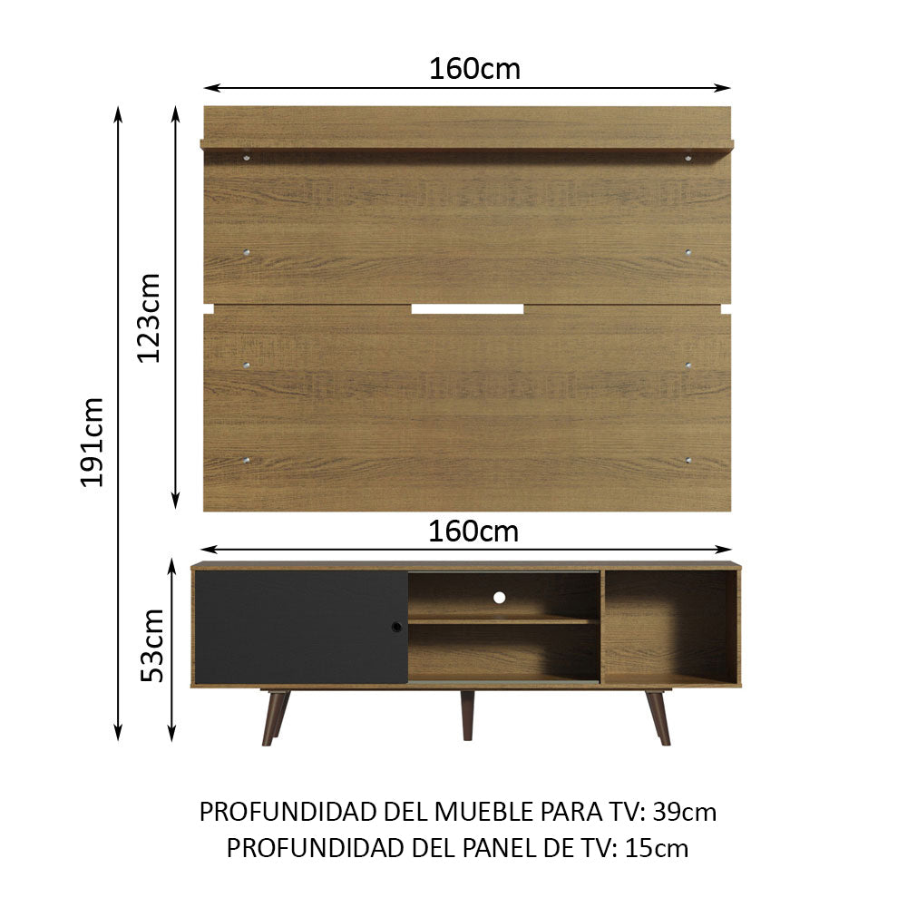 Rack Madesa Dubai con Panel para TV hasta 65 Pulgadas con Patas Marrón/Negro