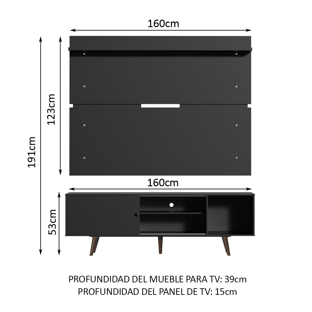 Rack Madesa Dubai con Panel para TV hasta 65 Pulgadas con Patas Negro/Marrón