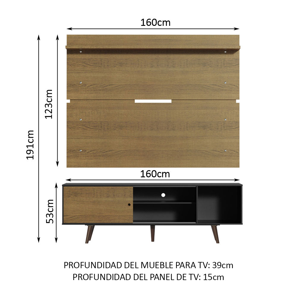 Rack Madesa Dubai con Panel para TV hasta 65 Pulgadas con Patas Negro/Marrón