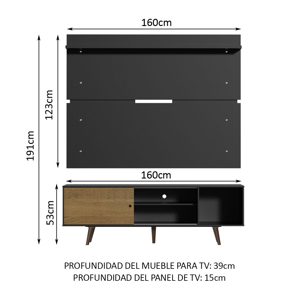 Rack Madesa Dubai con Panel para TV hasta 65 Pulgadas con Patas Negro/Marrón