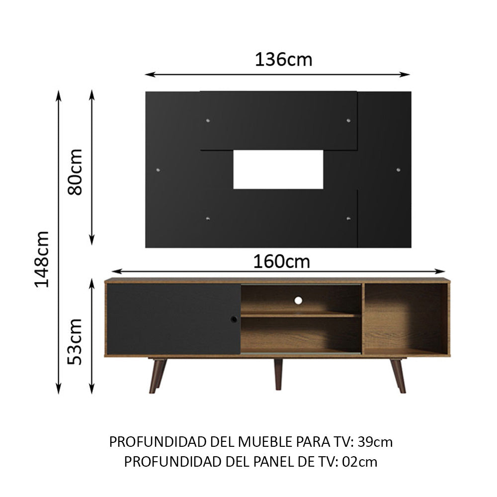 Rack Madesa Dubai con Patas y Panel para TV hasta 58 Pulgadas Marrón/Negro