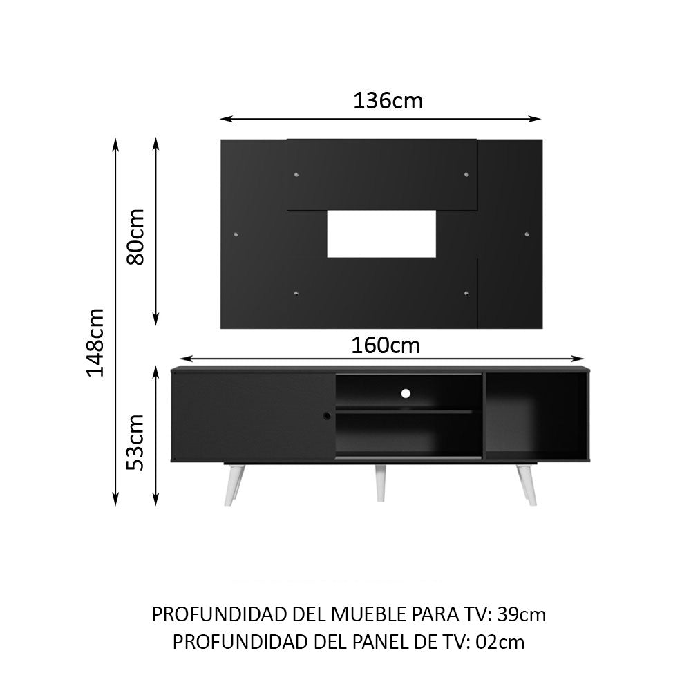 Rack Madesa Dubai con Patas y Panel para TV hasta 58 Pulgadas Negro/Negro