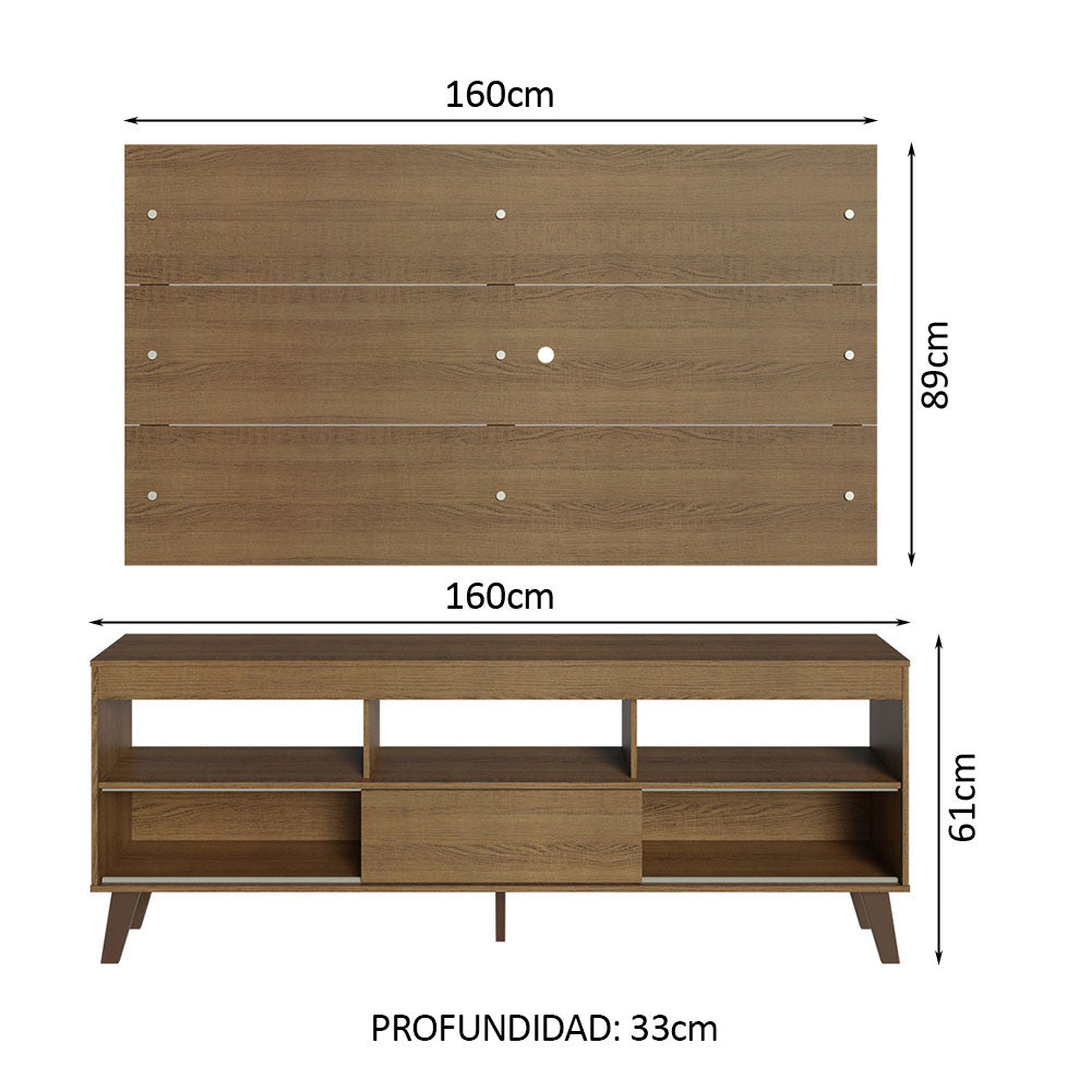 Rack con Panel para TV hasta 65 Pulgadas con Patas Marrón Texas Madesa